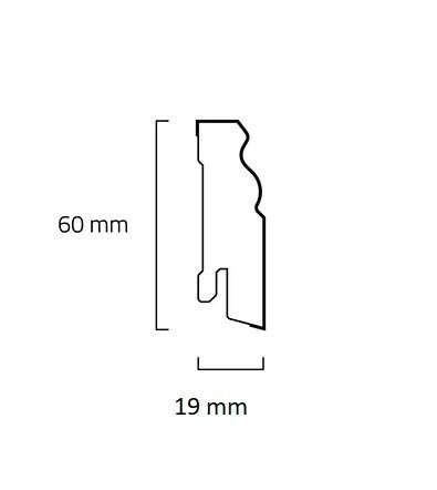 Bílá soklová obvodová lišta MDF, fólie - 19x60mm, 2,5m berlínský profil 624