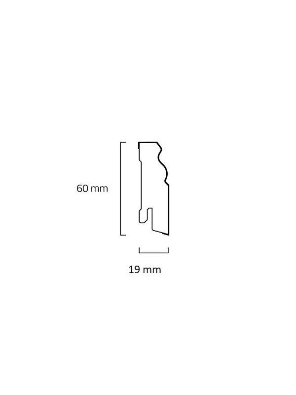 Bílá soklová obvodová lišta MDF, fólie - 19x60mm, 2,5m berlínský profil 624